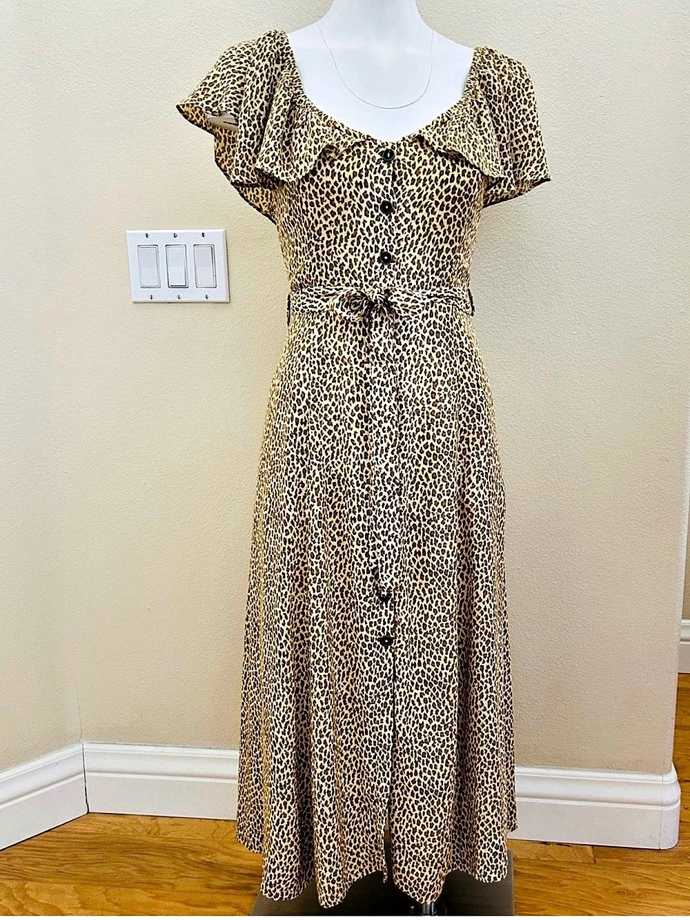 Anthropologie Bolano Leopard Print Midi Dress Brown & Tan US 0 Like New
